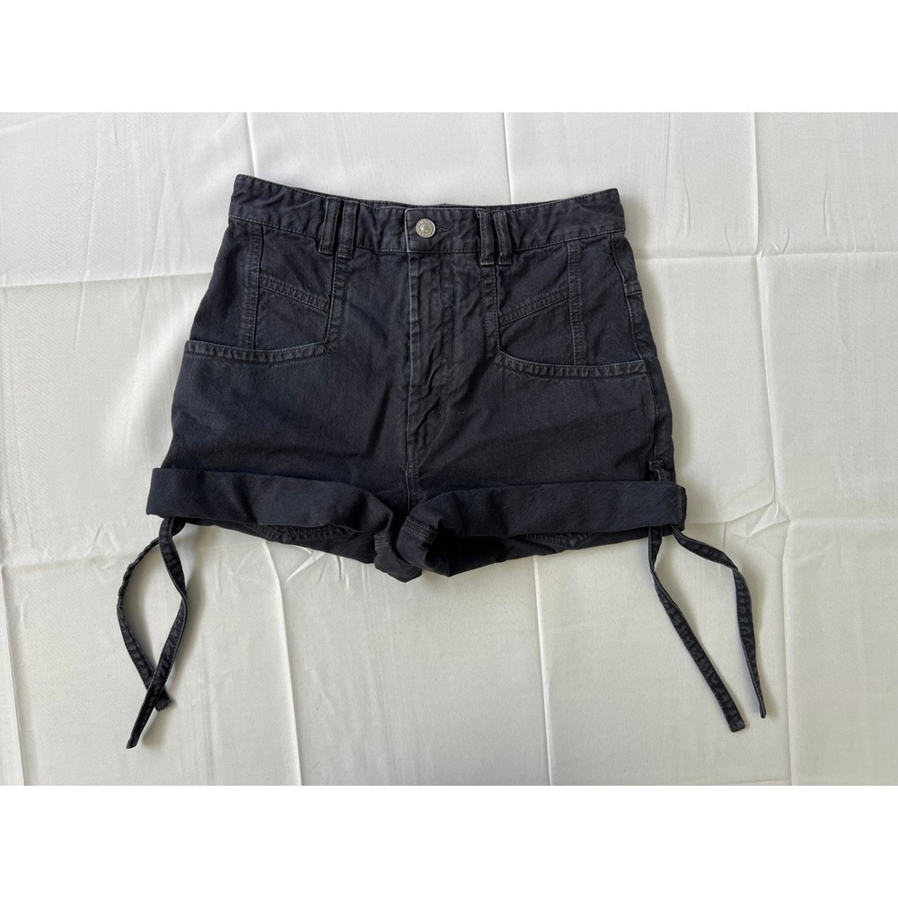 Isabel Marant Naesqui Denim Shorts Faded Night Black Side Tie High Waist 36